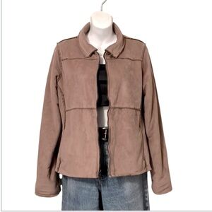 Vintage Tan Brown Neutral Faux Suede Shearling  Sherpa Fur Patchwork Jacket